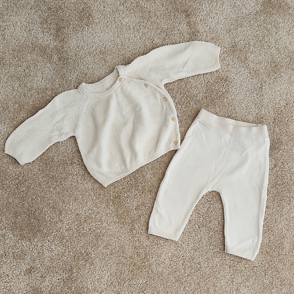 H & M Baby Organic Cotton Cream Knit Sweater and Pants Set Size 3 Months